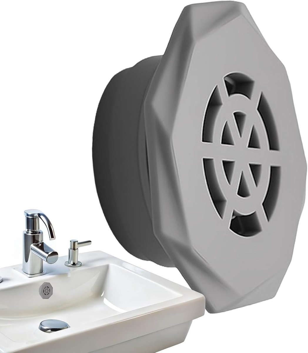 Spoelbakdeksel - Afvoerstop Overloop - Voorkomt Overstroming - Automatische Geurcontrole - 22-28 cm - Grijs