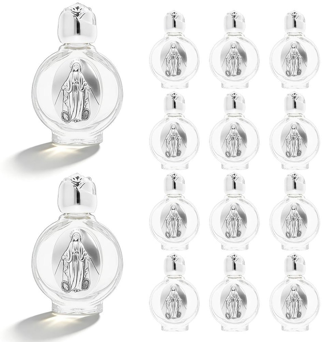 Dailygoods - 14 Glazen Heilige Waterflessen - Antiek Zilver voor Religieuze Praktijken