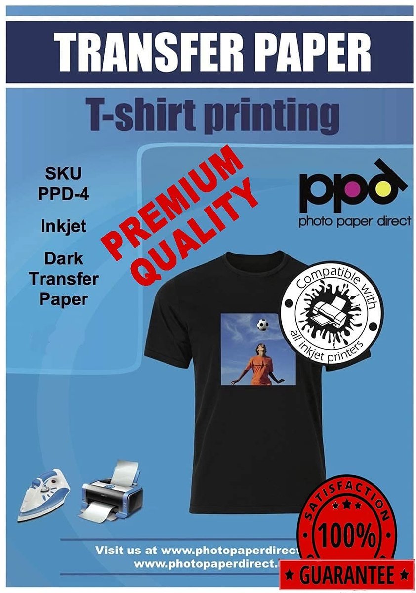 Dailygoods- Transferpapier A4 - 20 Vellen - Premium Inkjet - Transferpapier Donkere Kleding - Geschikt voor Strijkijzers/Thermische Pers - Machinewasbaar - T-shirt Transfer