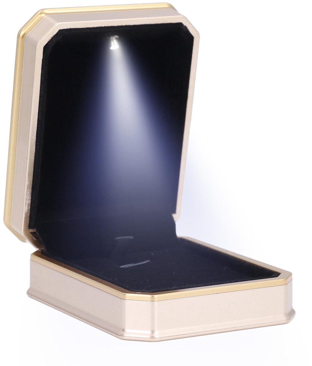 Dailygoods - Led-halsketting - Opbergdoos met ledlicht - Draagbaar en compact - Champagne - Sieraden trays - Ideaal voor hangers en halskettingen - In...