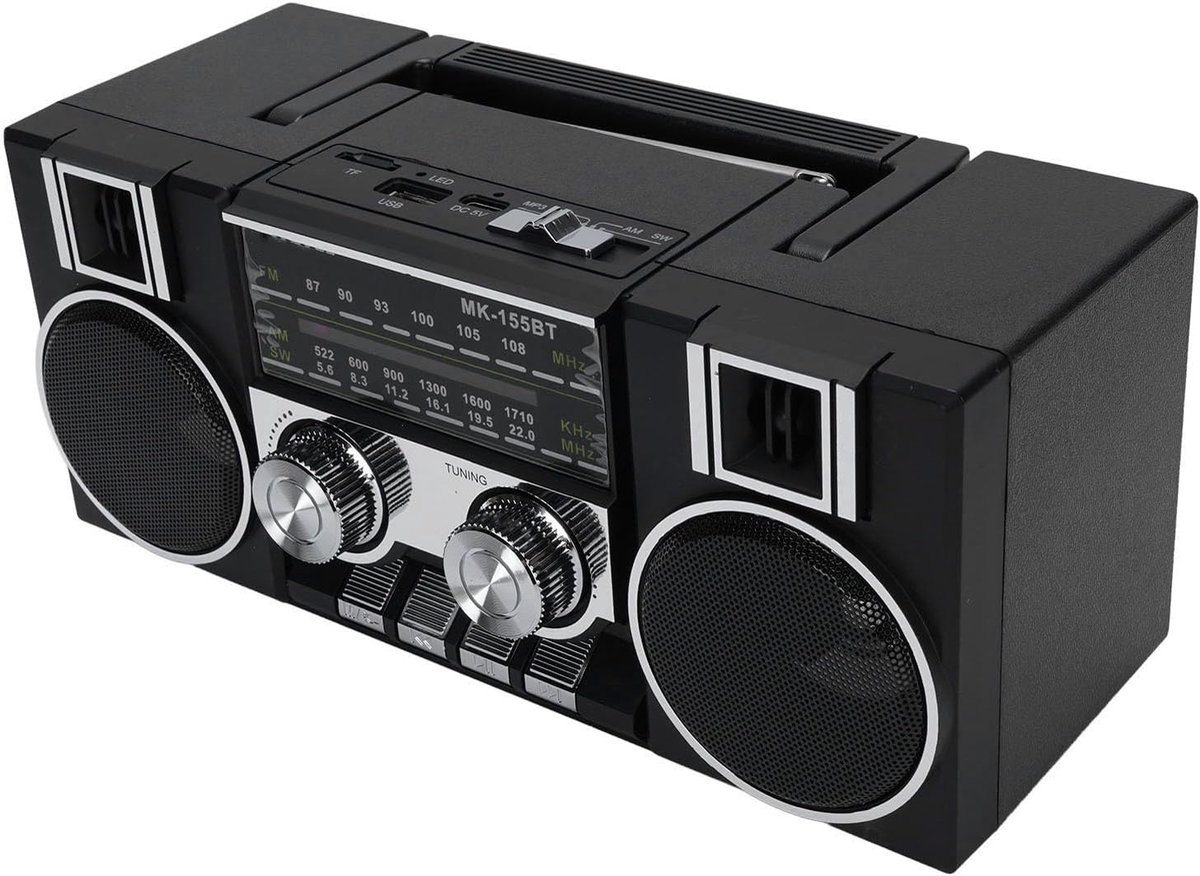 Draagbare Radio - FM AM SW - Muziek Luisteren - RGB Bluetooth Speaker - 8 Uur Batterij - Zwart