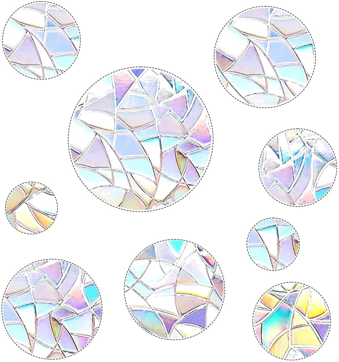 Dailygoods - Prism-raamstickers, anti-botsingsstickers, vogelbescherming, regenboog, raamfolie, cirkelvormige zonnevanger, stickers, decoratie voor stop, vogels, deurraam, eetkamer, slaapkamer, 52 stuks