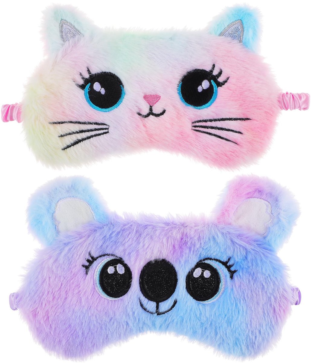 Dailygoods- Slaapmasker Kinderen - 2 Stuks Pluche - Zacht Oogmasker - Schattige Dieren - Blokkeert Licht - Comfortabel Ontwerp