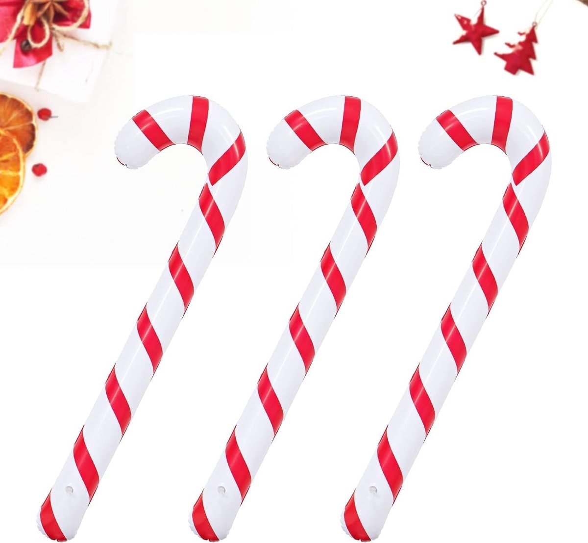 Dailygoods- Opblaasbare Snoepstok 90 cm - 3 Stuks - Kerstdecoraties - Snoepstok Riet - Binnen/Buiten - PVC Materiaal - Kerstdecoratie