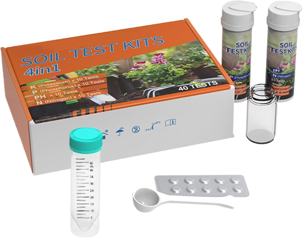 Bodemtester 4-in-1 - Tuingereedschap set - Plantenvoeding meten - Nauwkeurige analyse - 10 tests per - Grijs