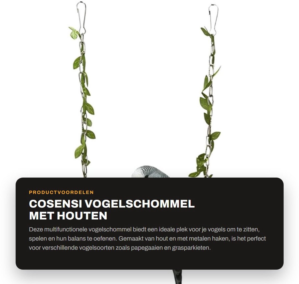Dailygoods- Vogelschommel Multifunctioneel - Houten Papegaaienstandaard - Vogelaccessoires - Metalen Haken - Balans/Coördinatie - Eenvoudig te Installeren - Vogelspeelgoed