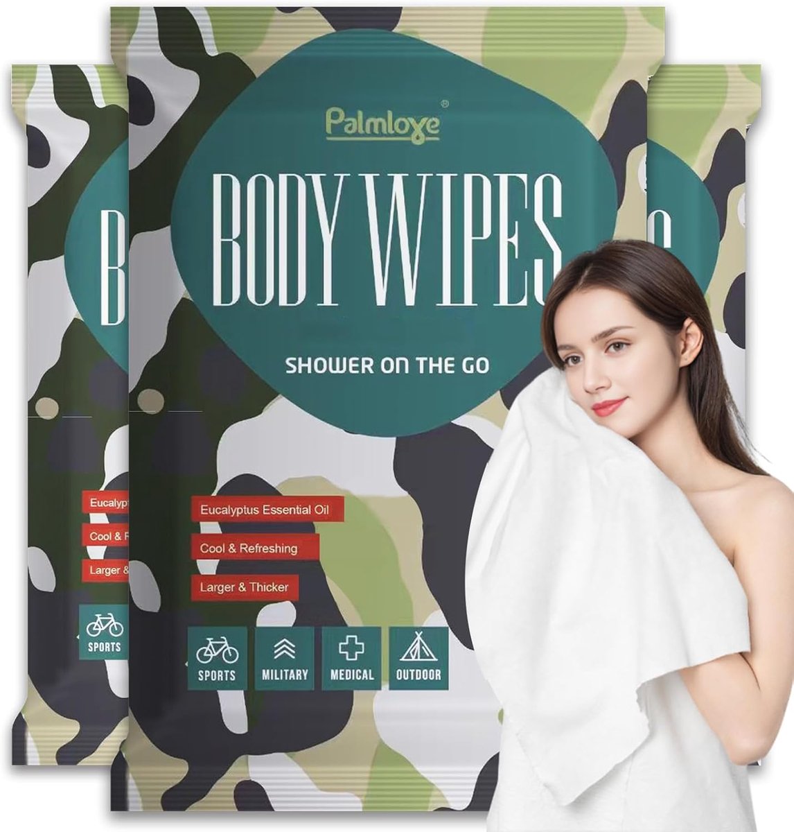 Deodoriserende douchedoekjes om te baden zonder spoelen 【30 x 20 inch】 3 stuks, extra dikke grote lichaamsdoekjes voor reizen, sportschool, kamperen, individuele verpakking, alle