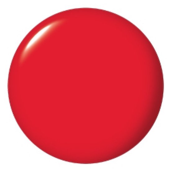 Een helderrode cirkel, glanzend en spiegelend.