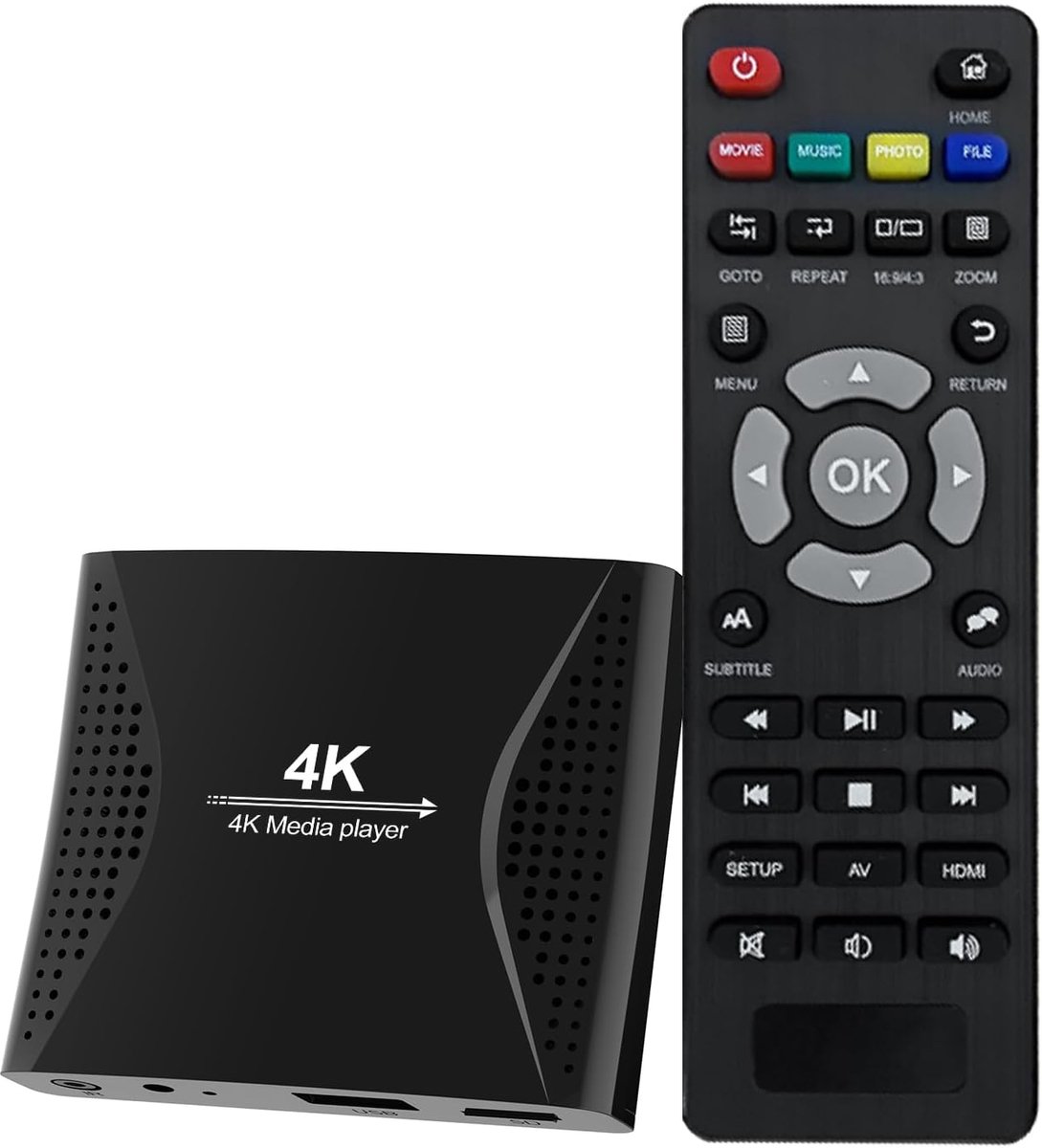 Digitale Mediaspeler - 4K Speler - Video Afspelen - Automatische Weergave - Compact Formaat - Zwart