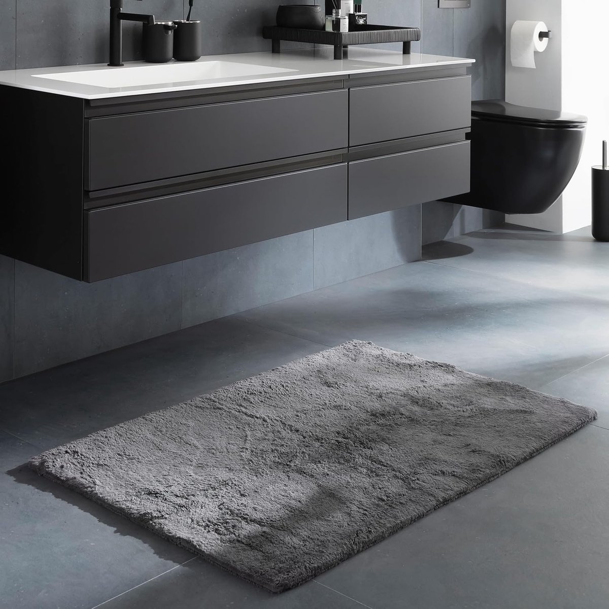 Omkeerbaar Badmat Antraciet 67x110 cm - 100% Katoen - Wasbaar en Geschikt voor Vloerverwarming
