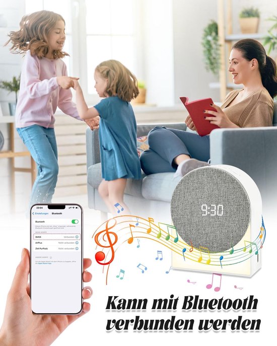 Digitale wekker kinderen met Bluetooth, nachtlampje en slaapgeluiden — afbeelding 5