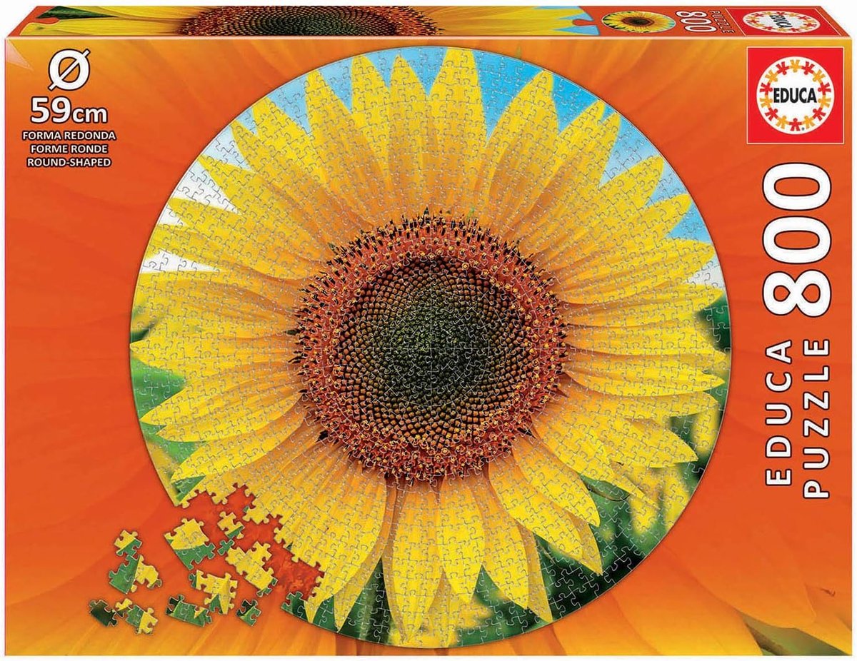 Ronde Puzzel - Legpuzzel Volwassenen - Ontspanning Hobby - Hoge Kwaliteit Pasvorm - 800 Stukjes - Zonnebloem