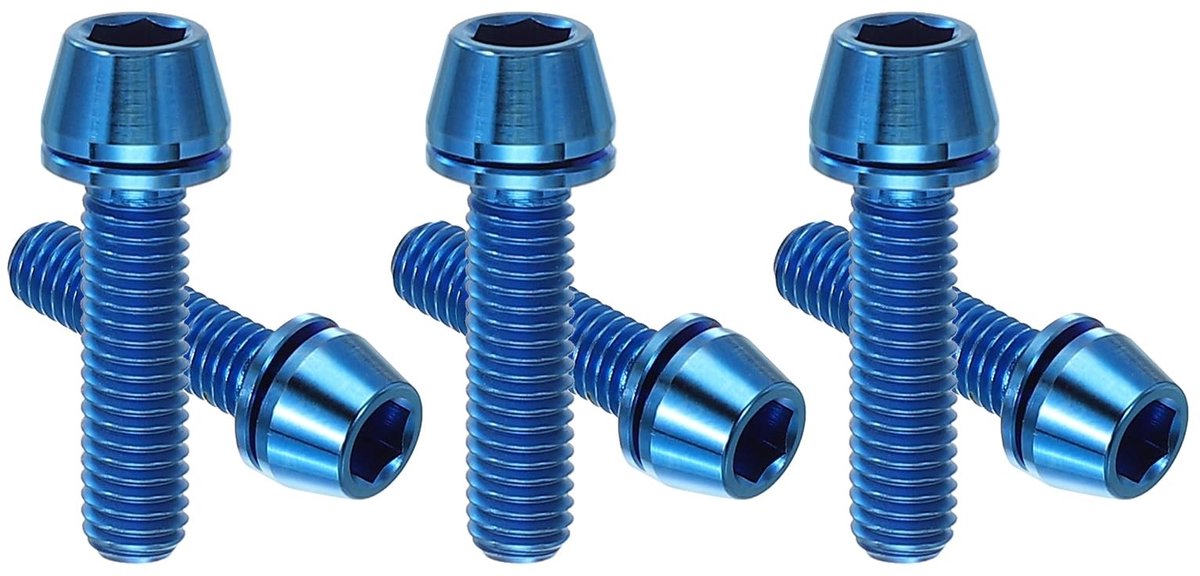 Dailygoods - PATIKIL Titanium fiets stuurpen bout M5 x 20 mm, 6 stuks zeskantige conische kop bout mountainbike schroeven met vervangende sluitring voor fietsstuuronderdelen, blauw