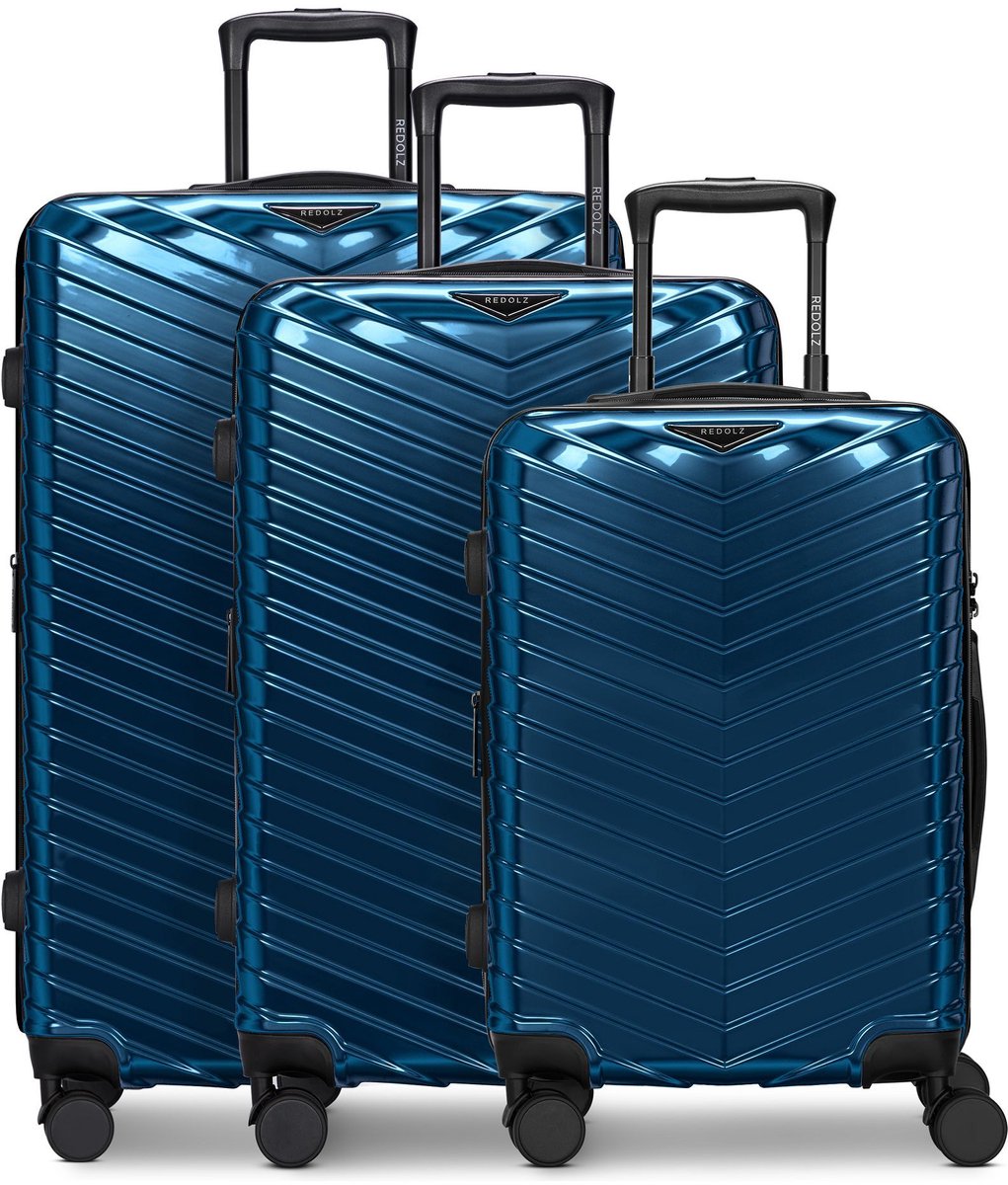Redolz Essentials 18 2.0 4 wielen Kofferset 3-delig met uitbreidingsplooi - Harde bagage - TSA slot - metallic-blue shiny