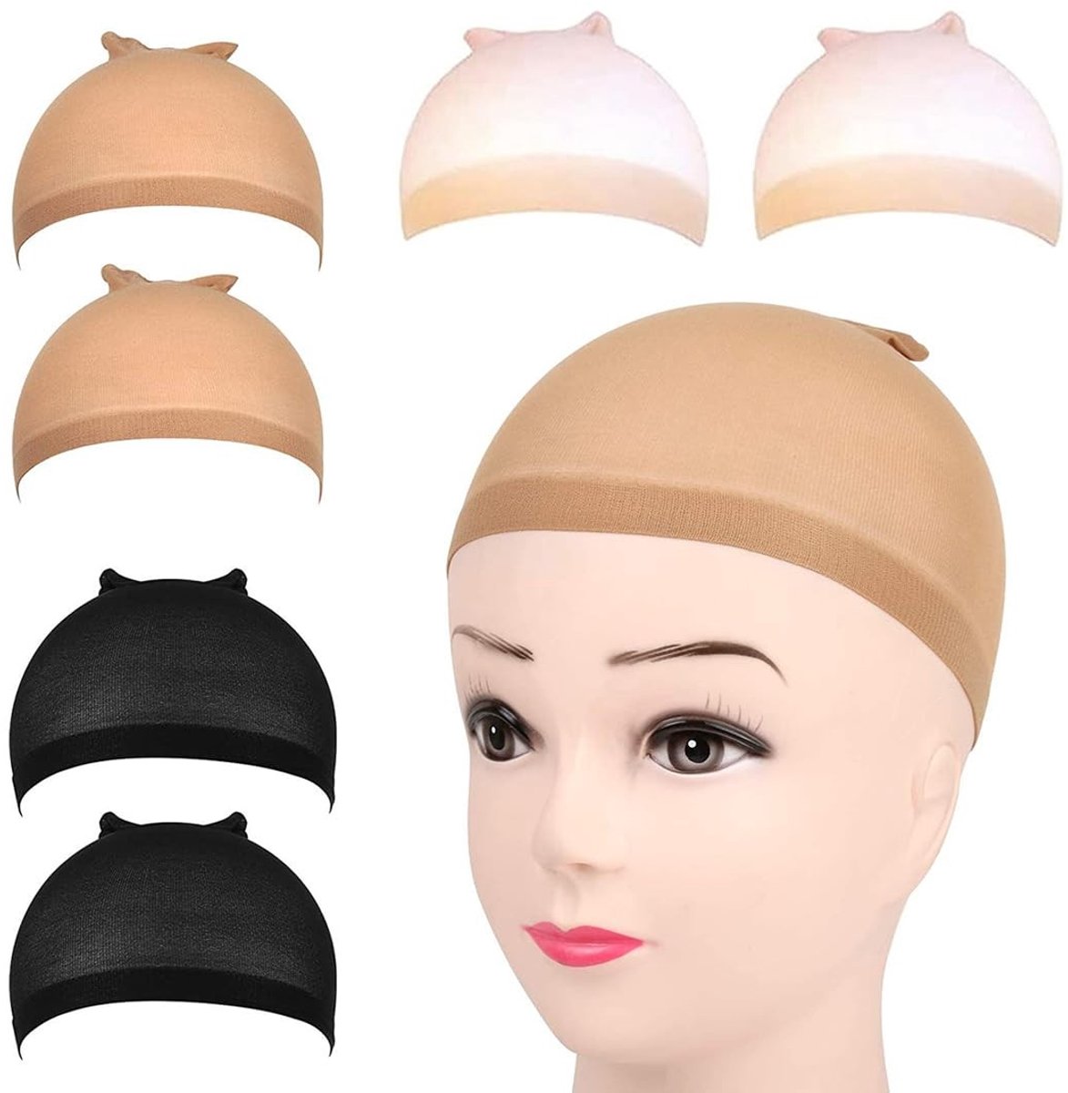 Dailygoods- Haarnetje 6 Stuks - Pruikkapje Nylon - Ademend/Elastisch - Zacht/Duurzaam - Huidkleurig/Zwart - Geschikt voor Feest/Kostuum - Pruikkap