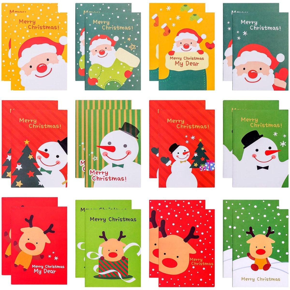 Dailygoods- Notitieblok 24 stuks - Mini notitieblok - Draagbaar notitieblok - Cartoon notitieblok - Natuurlijk papier - Perfect voor Kerstmis - Notitieboekje