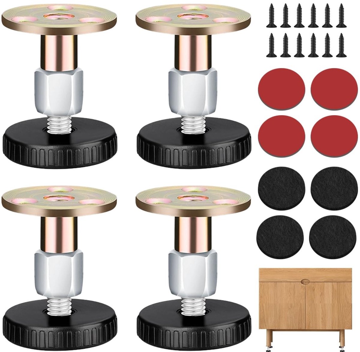 Dailygoods- Meubelpoten Verstelbaar 27-64 mm - Meubelverhoger - Steunpoot - Dempingspads - Montageaccessoires - Geschikt voor Oneffen Vloeren