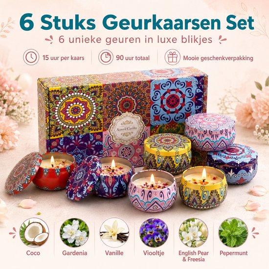 Boncy® Geurkaarsen Set - 6 Stuks Geur Kaarsen Geschenkset - Geurkaars Cadeaudoos Vrouwen - Kaars Cadeau voor Vrouw