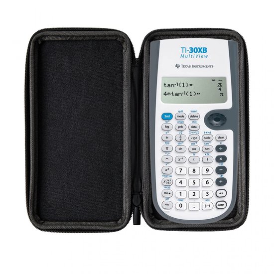 Texas Instruments TI-30XB MultiView rekenmachine in een roze hoes.