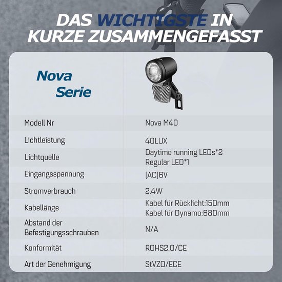 Dynamo Fietslamp - Voorlicht Achterlicht - Veilig Fietsen - Dagrijlicht Functie - 40 Lux - Zwart — afbeelding 4