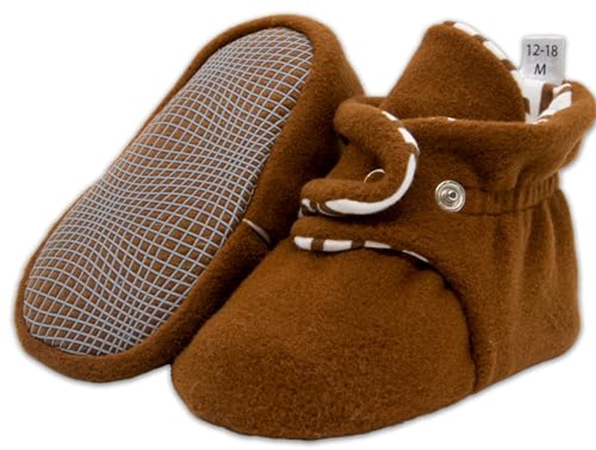 Babyslofjes van fleece - Antislip schoentjes - Koude voeten voorkomen - Flexibele zool - 0-36 maanden - Grijs