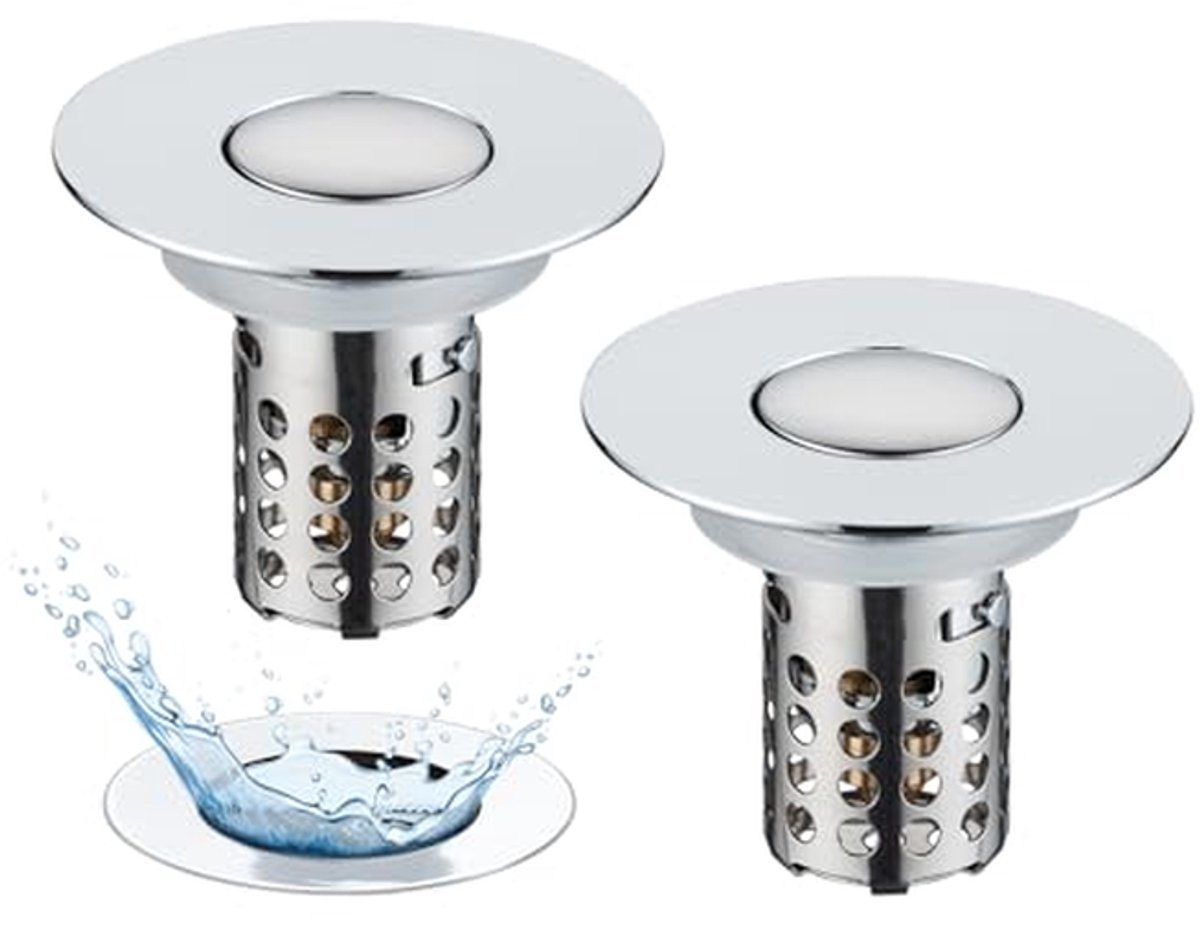 Afvoerzeef Set - Afvoerstop Douche - Wastafel Dichtmaken - 3-in-1 Functie - 28-58 mm - Chroom