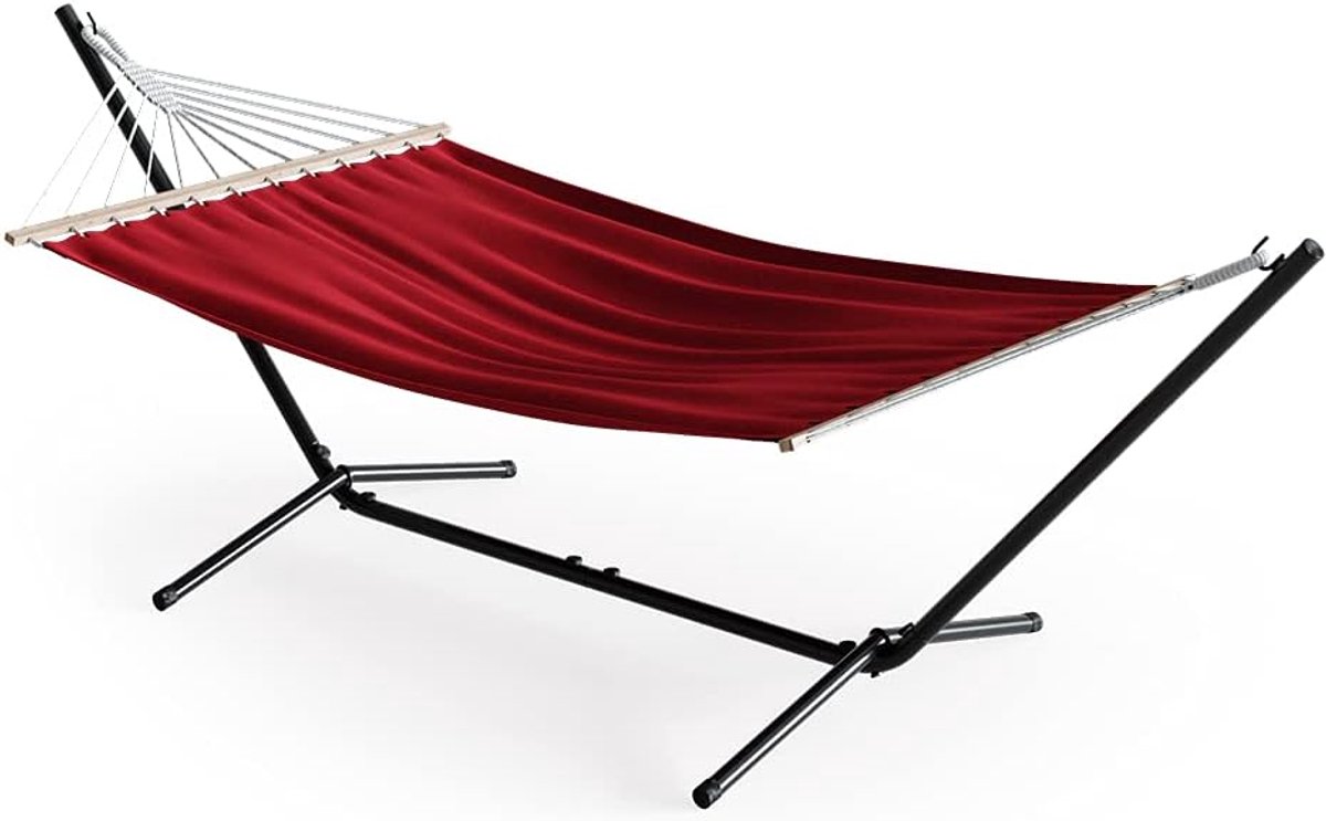 Hangmat met frame - Relaxmat buiten - Ontspannen in tuin - Roestbestendige constructie - 190 x 120 cm - Rood