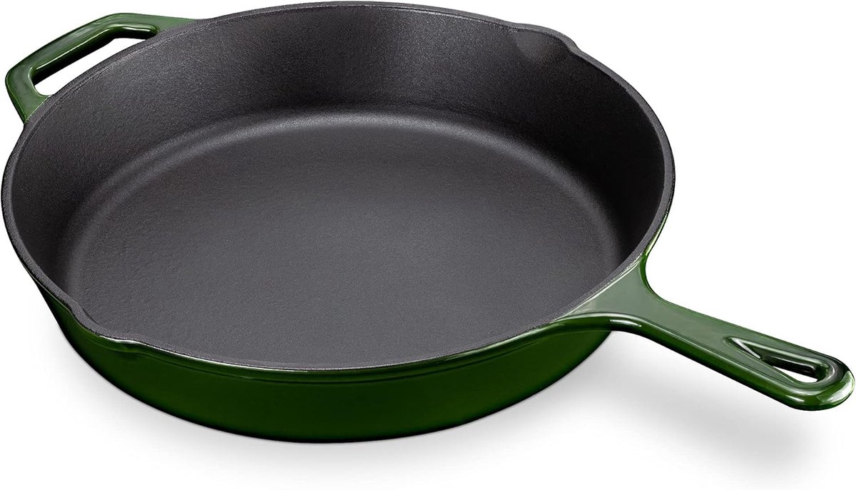 Gietijzeren Koekenpan Gemailleerde Pan Vlees Braden Alle Warmtebronnen Ø 30 cm Groen