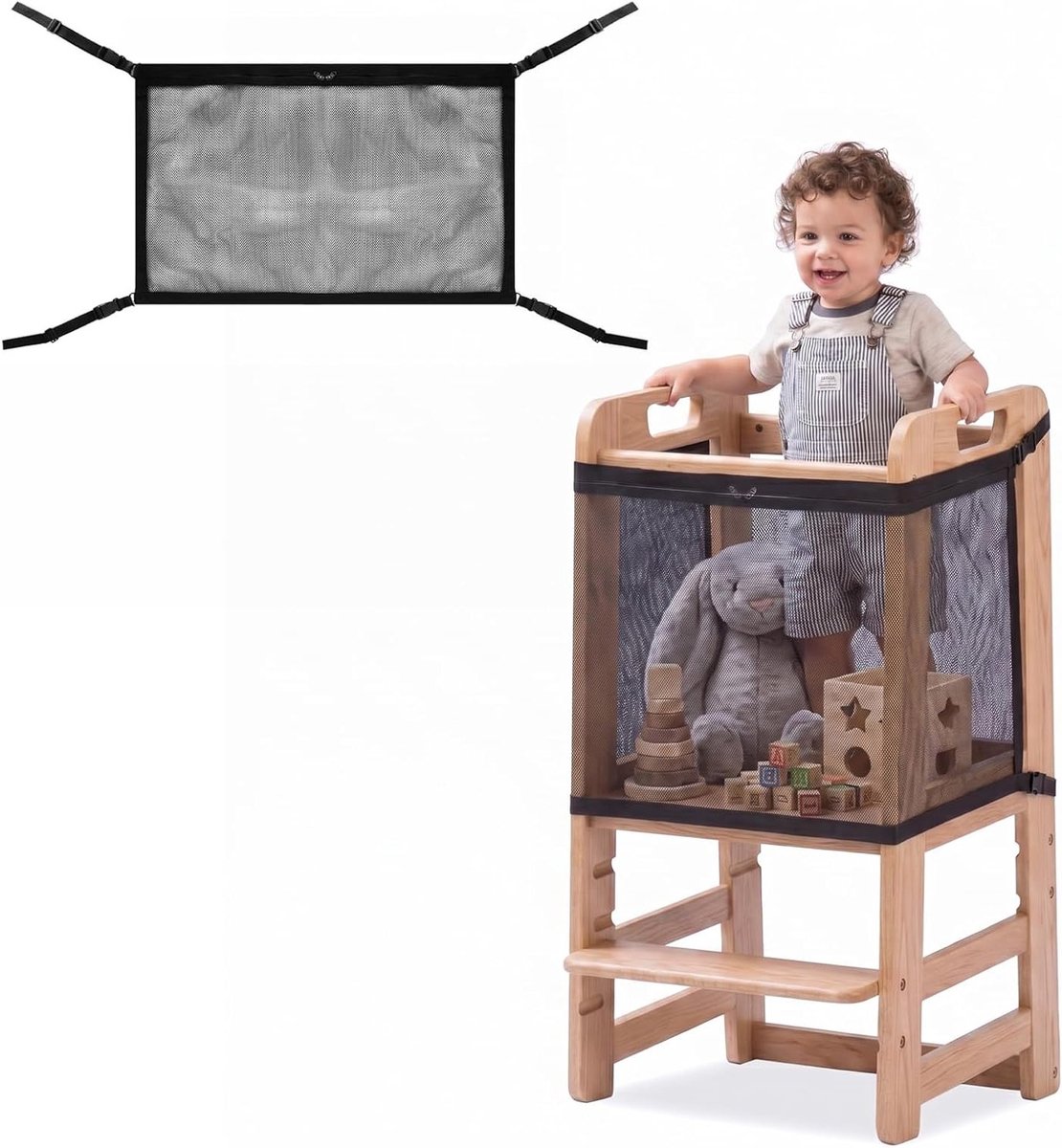 Veiligheidsnet voor Kinderen 80 x 55 cm, Dubbel Laag, Bescherming voor Leerplatform, Trapstoel, Opberging voor Speelgoed, Stevige 4-Zijdige Netten