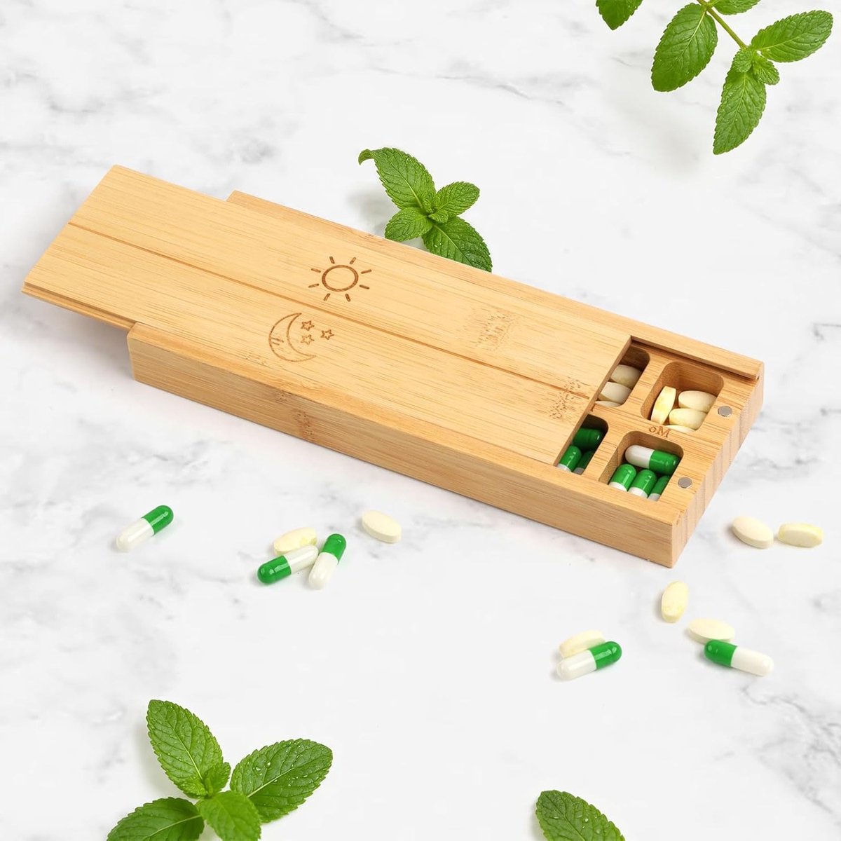 Houten Weekdoos voor Pillen: Verbeterde Tablet Box voor 7 Dagen met Magnetische Sluiting, Ideaal voor Vitaminen en Voedingssupplementen