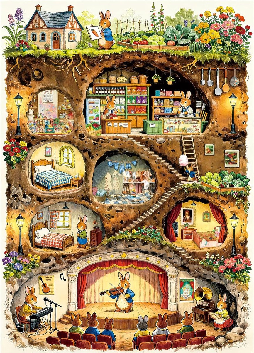 Puzzel van 1000 stukjes voor volwassenen - Interactieve gezelschapspuzzel met konijnenthema, perfect cadeau voor het gezin