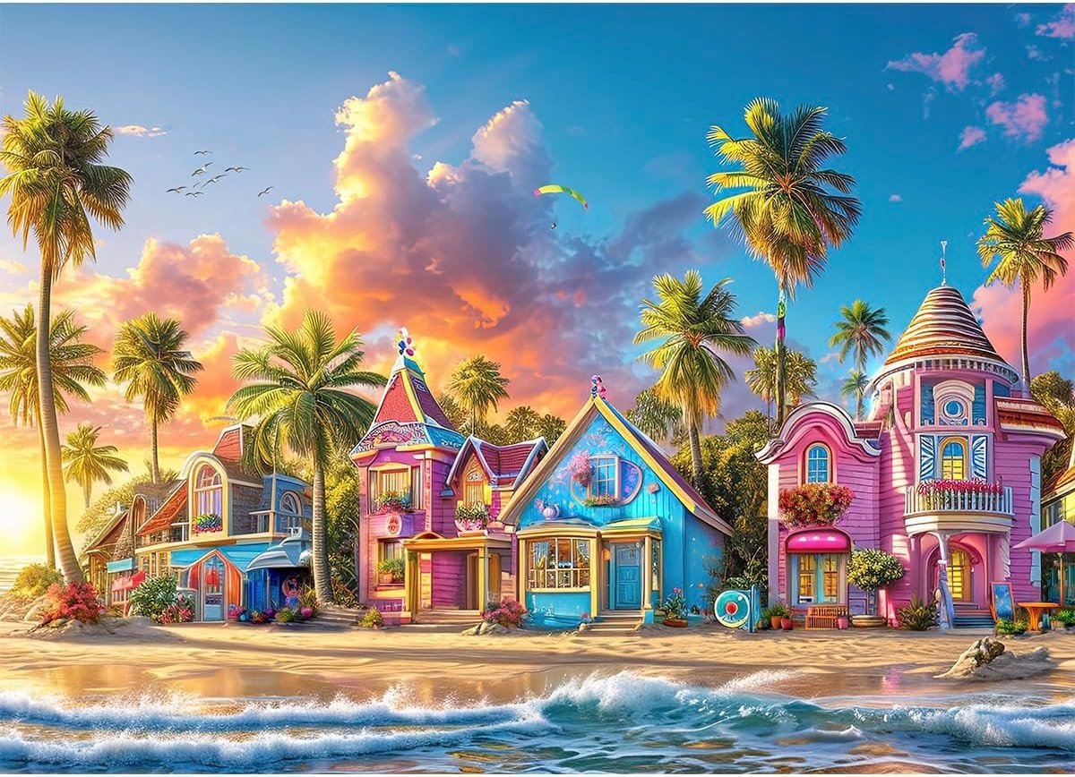 Klassieke 1000-delige puzzel voor volwassenen met kleurrijke havenafbeelding, perfect als cadeau voor puzzelliefhebbers