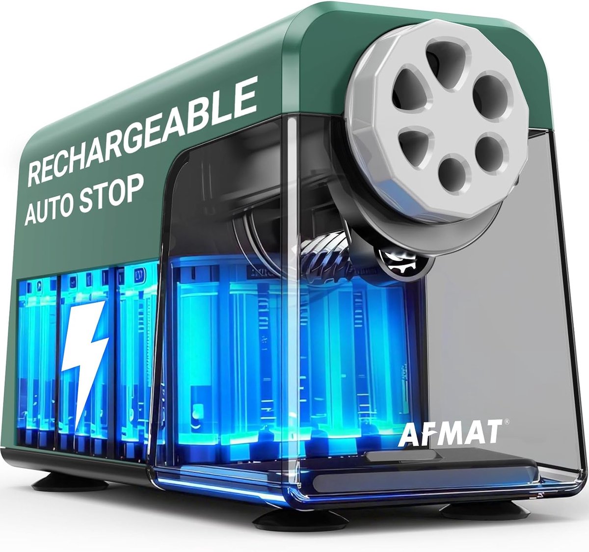 SnelShoppen - Elektrische Potloodslijper met 6 Gaten en Container, Oplaadbaar, Auto-Stop, Geschikt voor 6-11 mm Potloden en Krijt, Groene Potloodslijp