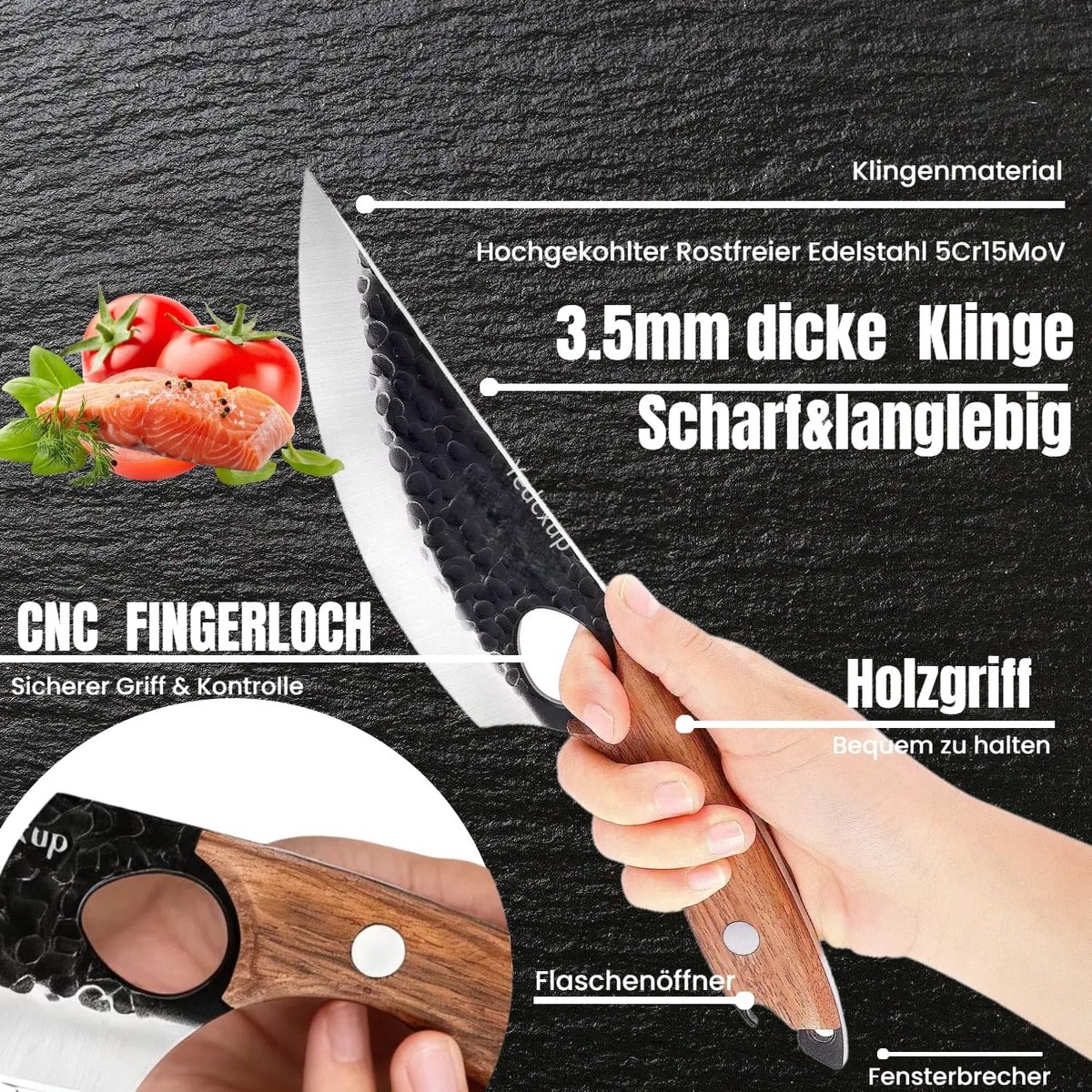 SnelShoppen - Keukenmes 15cm - Professioneel Koksmes RVS - Snijmes voor Vlees, Groenten en Fruit - Niet-slip Handvat met Leren Schede - Perfect voor K