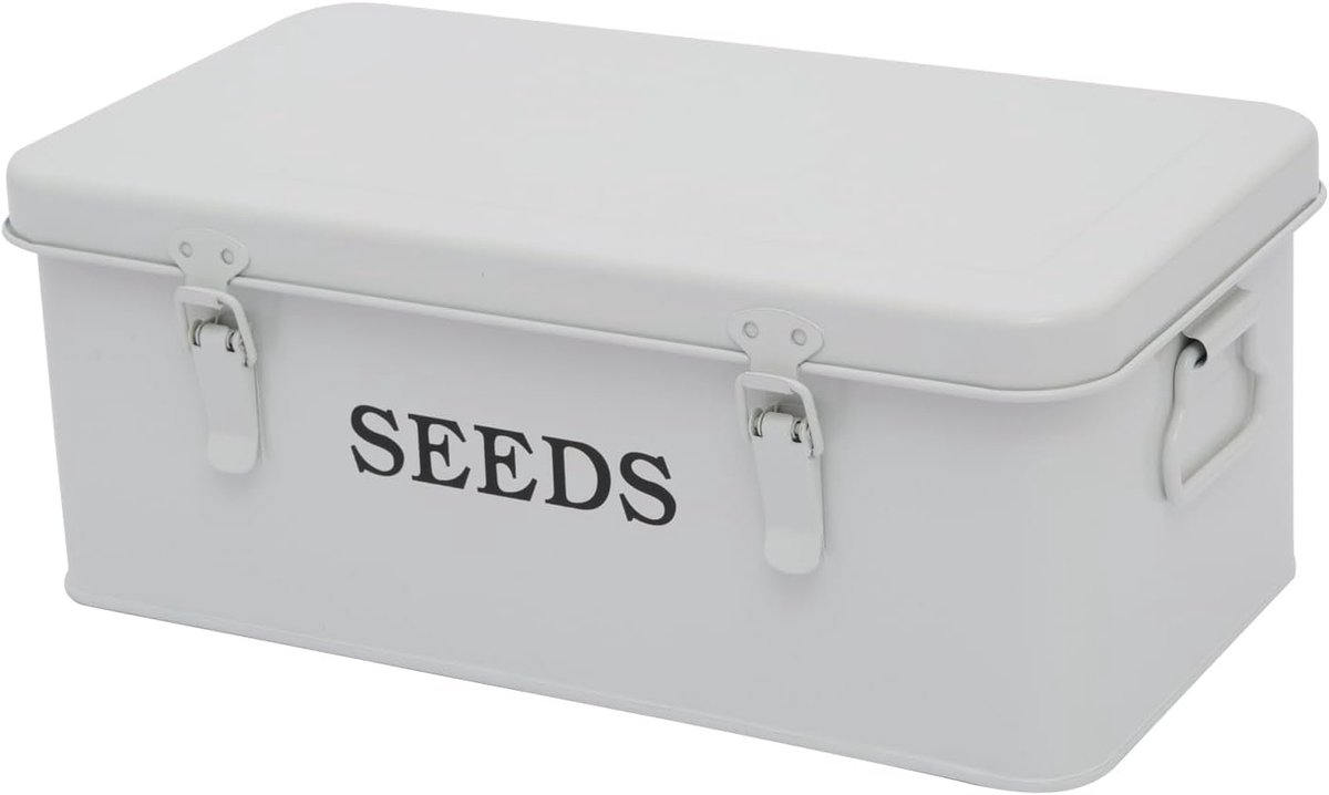 SnelShoppen - Seed Storage Box voor Tuin, Eco-vriendelijk Metalen Zaadopslag met Deksel, 4 Compartimenten, Vintage Army Green, 33x18x13cm - Tuinaccess