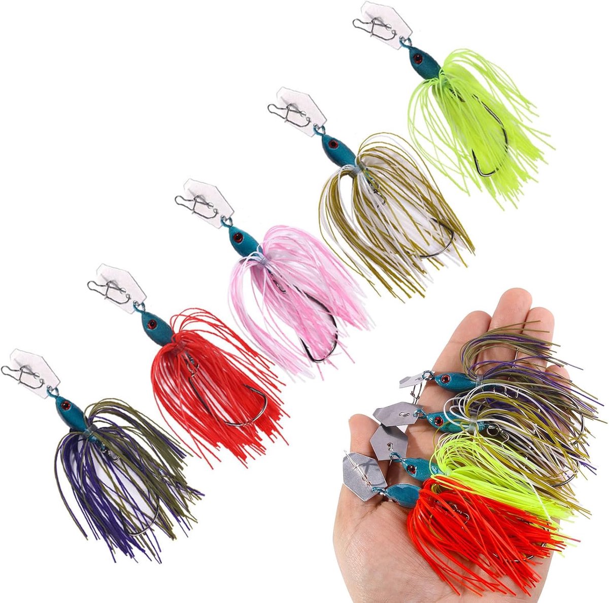 SnelShoppen - 5-delige Multicolor Chatterbait Lure Set - Buzzbait Spinnerbait Jigs voor Snoek, Baars - Hoogwaardige Kunstmatige Aas - Perfect voor Spo
