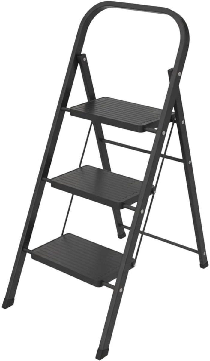 KIRA® Huishoudtrap - Opvouwbare Huishoudtrap - Huishoudtrap 3 Treden - Zwart - 46cm x 13cm x 105cm