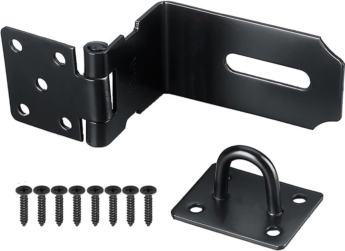 SnelShoppen - 4 Inch 90 Graden RVS Hasp Lock, Veiligheidsvergrendeling voor Deuren, Duurzaam en Hittebestendig, Zwart, Voor Binnen- en Buitentoepassin