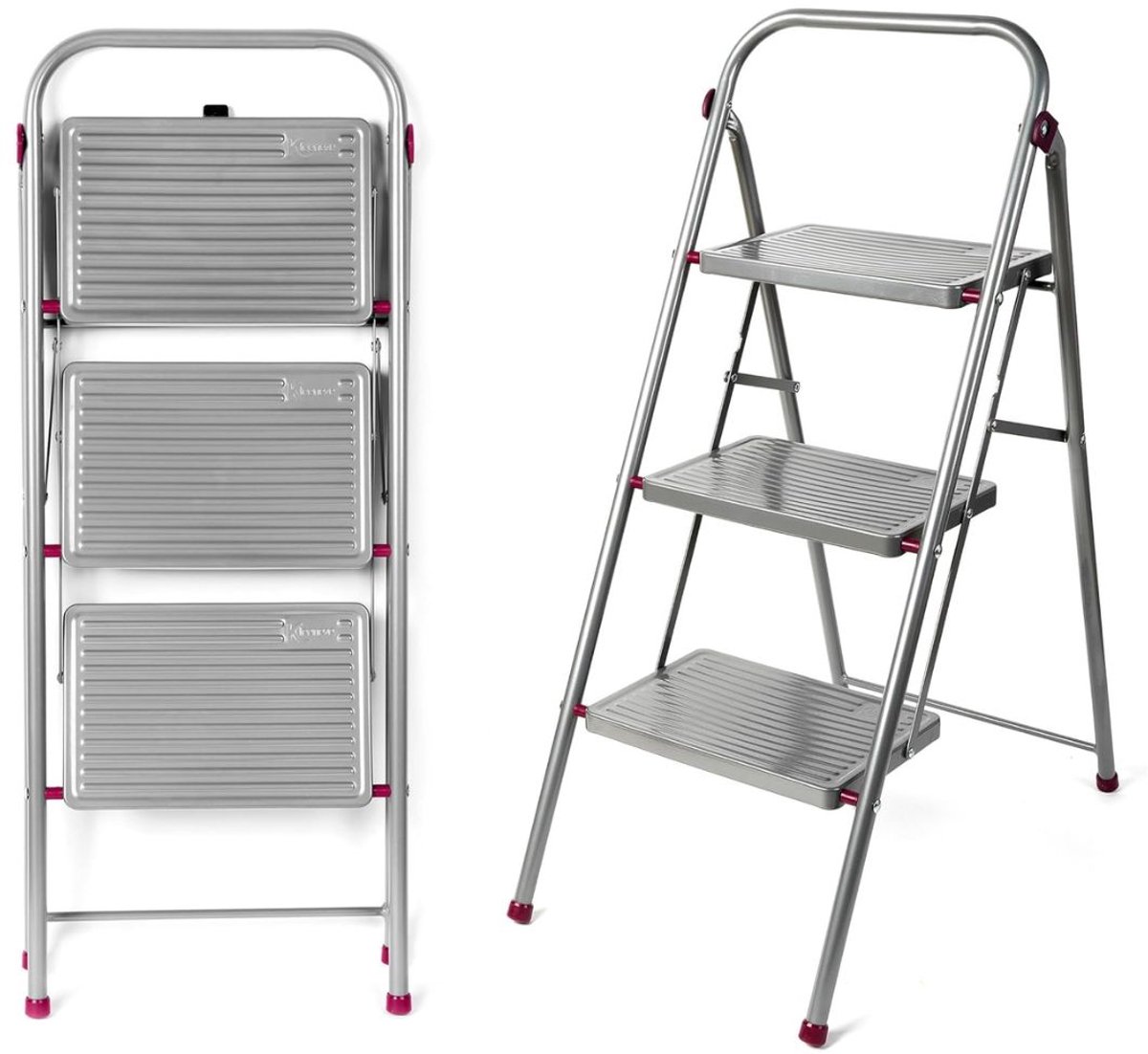 KIRA® Huishoudtrap - Opvouwbare Huishoudtrap - Huishoudtrap 3 Treden - Zilver - ‎64cm x 39cm x 88cm