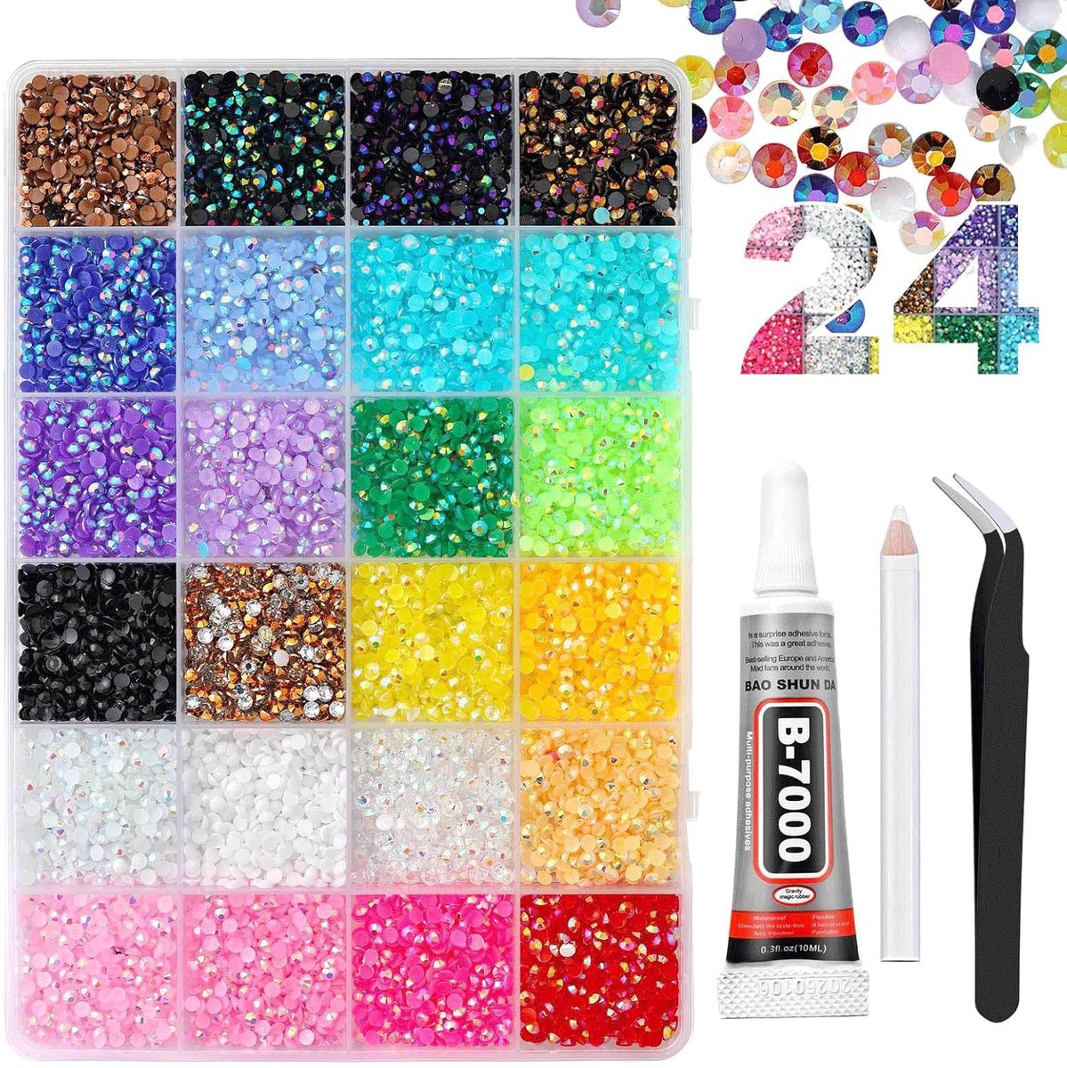 SnelShoppen - 10.000 Stuks Flat Back Rhinestones 3 mm Set, Kleurvolle Glitterstenen voor Creatieve Klussen, Incl. Pincet en Wax Pen voor Nagels, Kledi