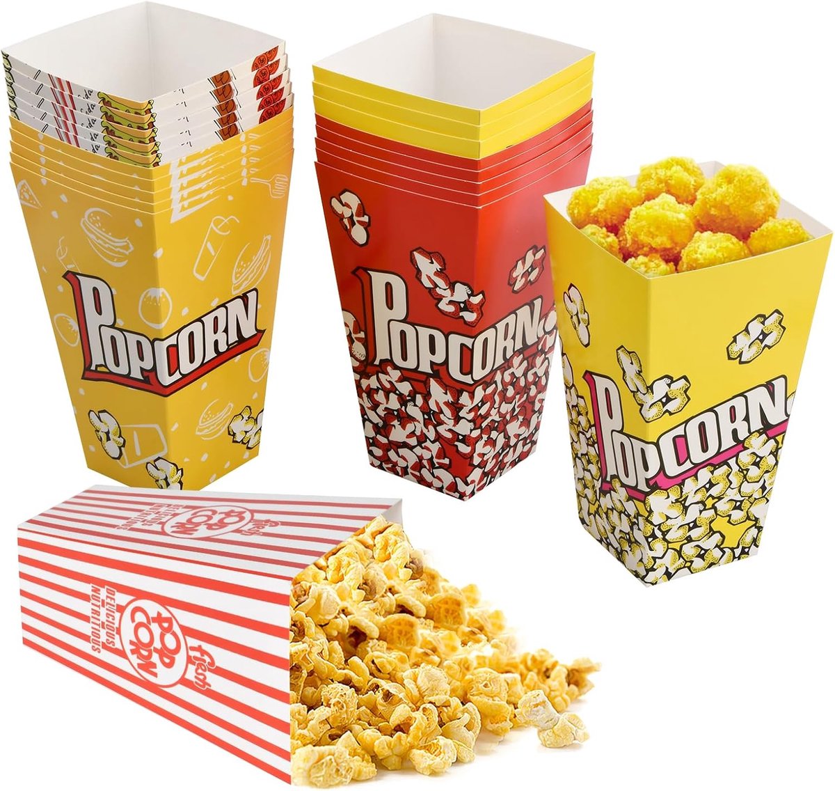 SnelShoppen - Popcorn Boxen 30 Stuks - Cardboard Popcorn Dozen - Oil Resistant - Unieke Stijlen voor Feest Snacks - Popcorn Bakjes voor Party's, Kinde