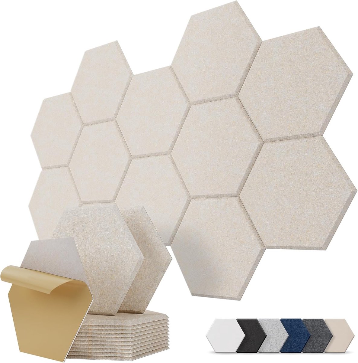 SnelShoppen - Kuchoow Zelfklevende Akoestische Panelen, 12 Stuks Hexagonale Geluidsabsorberende Wandpanelen, Vermindert Echo in Slaapkamer en Woonkame