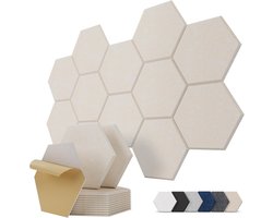 SnelShoppen - Kuchoow Zelfklevende Akoestische Panelen, 12 Stuks Hexagonale Geluidsabsorberende Wandpanelen, Vermindert Echo in Slaapkamer en Woonkame