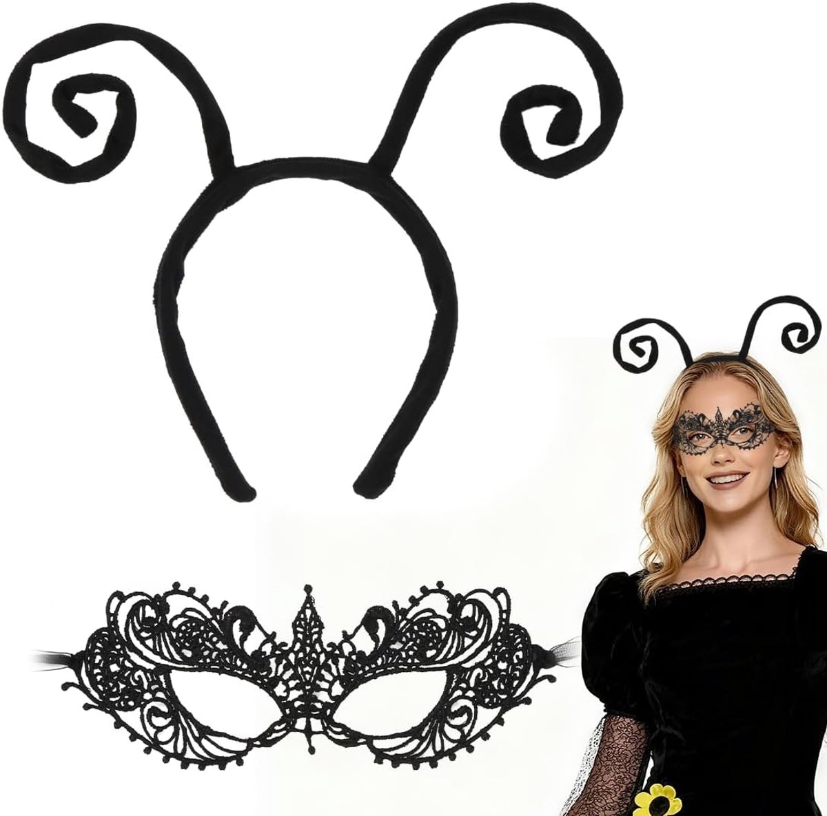 SnelShoppen - Cat Mask, Sexy Leren Masquerade Maskers, Carnaval Maskers, Verstelbare Antenne Hoofdband, Zwart Lace, Feestaccessoire voor Vrouwen