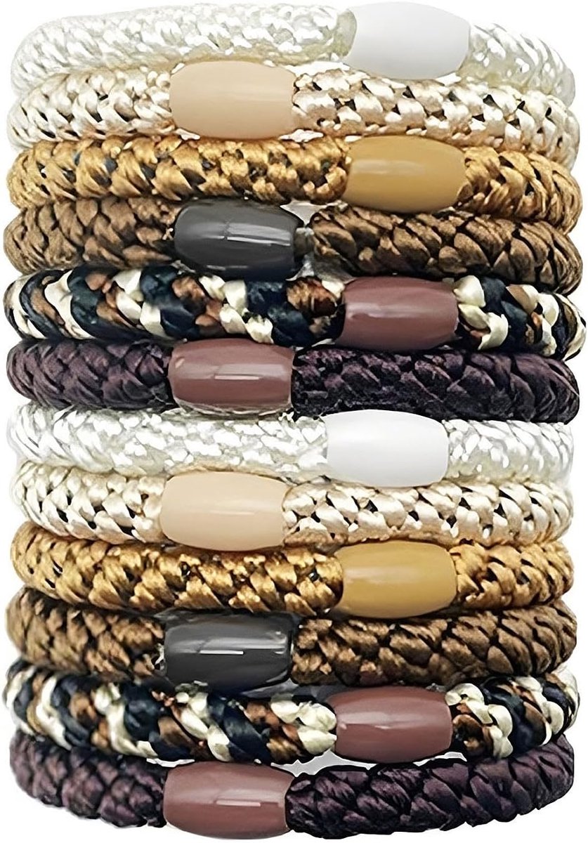 SnelShoppen - 12 kleurrijke haarelastiekjes vrouwen meisjes 6 cm diameter polyester scrunchies voor dik krullend steil haar elegant voor dagelijks geb