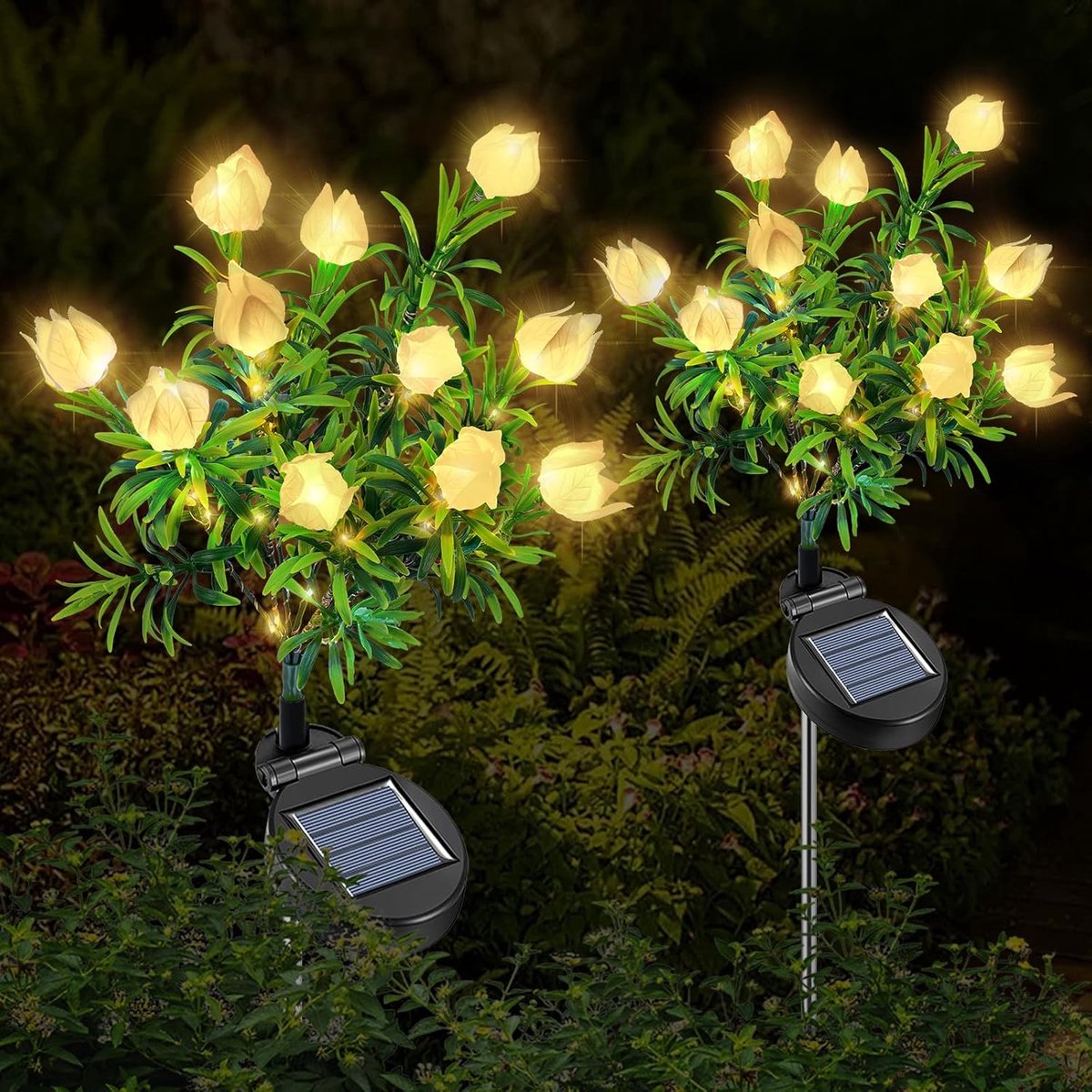 SnelShoppen - 2 stuks Gardenia Solarlampen voor Buiten, IP65 Waterdichte Tuinlampen, Decoratieve Verlichting voor Binnenplaats, Gazon, Terras, Bruilof