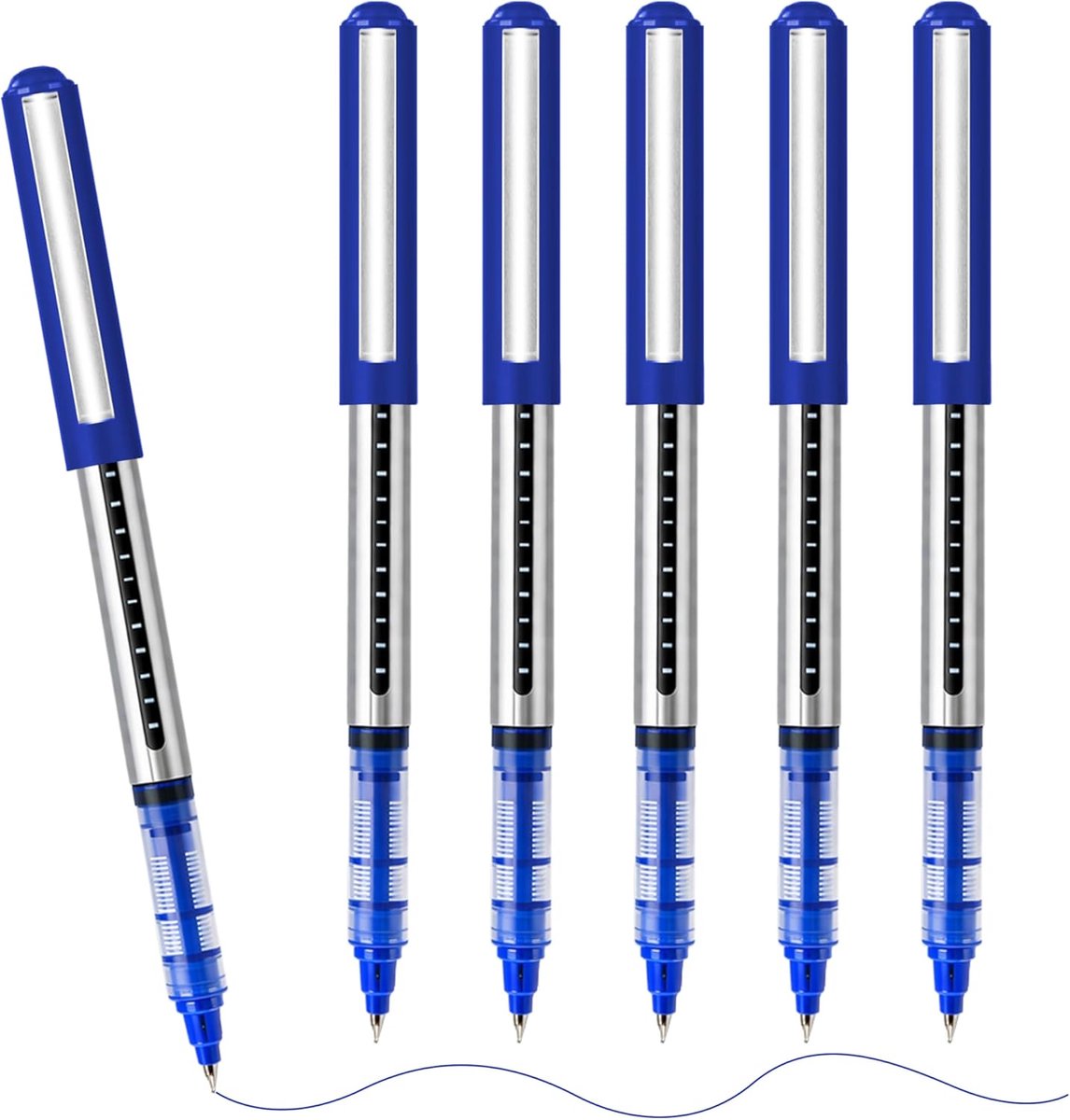 SnelShoppen - Balpen Set - Zwarte Gelpennen 0,5 mm - Sneldrogende Inkt - Roestvrij Stalen Punt - Kantoorbenodigdheden - 6 Stuks - Ideaal voor Schrijve