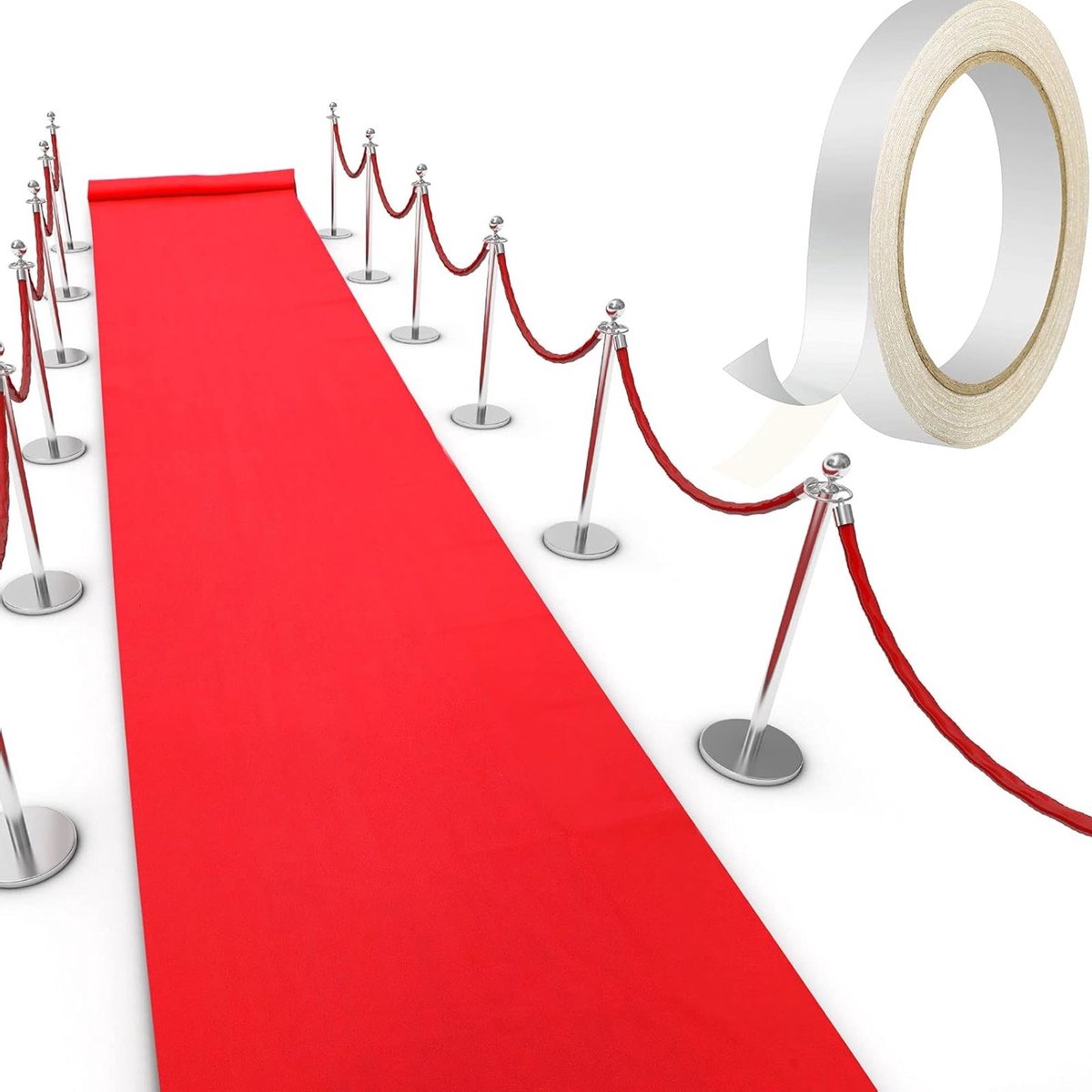 Dikke Loopmat van 55 g/m² met Tape voor Bruiloften, Feestdagen en Buitenactiviteiten - Rood, 4 x 30 Voet, Perfect voor Gangpaden en Evenementen