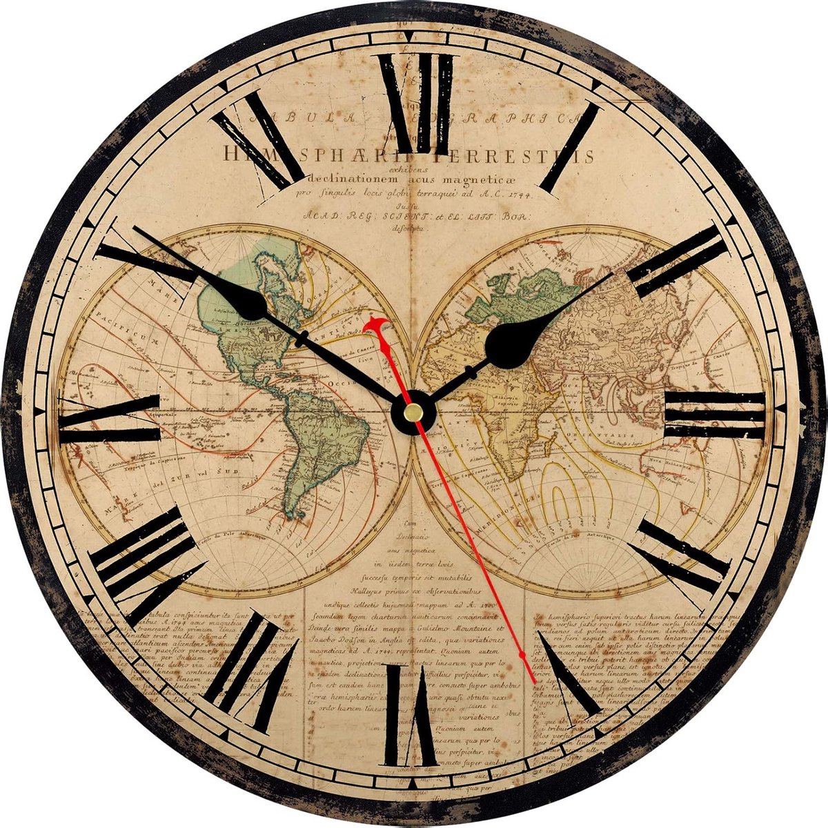 SnelShoppen - TAHEAT 20cm Wereldkaart Wandklok, Vintage Houten Wandklok zonder Ticker Geluid, Retro Klok voor Keuken, Woonkamer, Slaapkamer, Badkamer