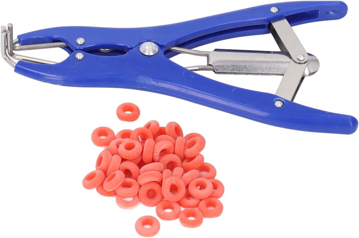 Castratie Tang met 100 Rode Rubber Ringen voor Dieren - Professionele Instrumenten voor Staartafsnijden en Castratie Toepassingen